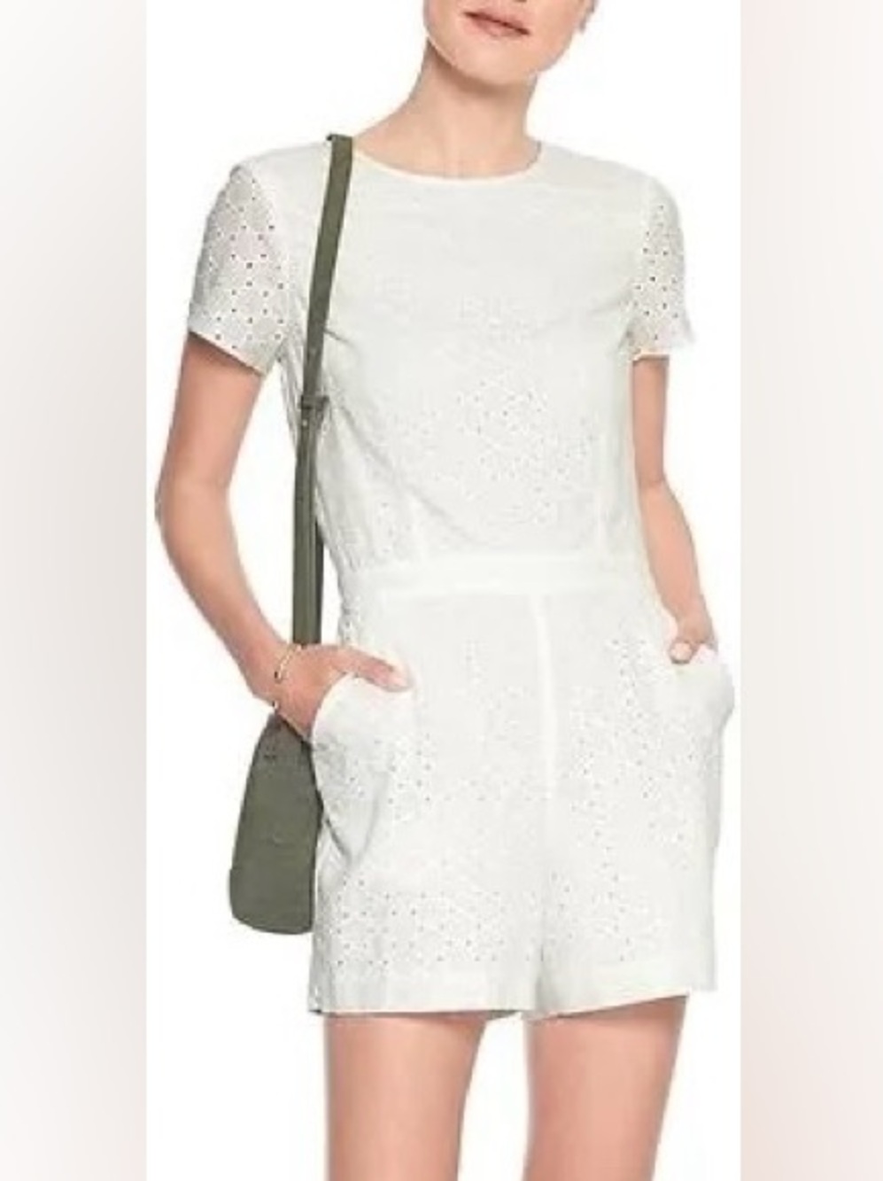 Banana Republic White Eyelet Short-Sleeve Romper